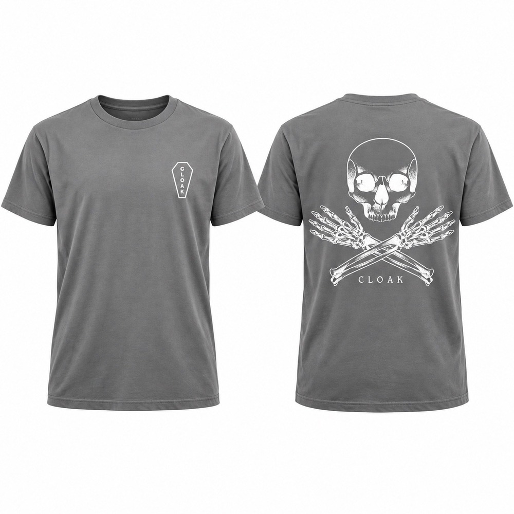 Cloak Brand T-Shirt Mens Medium Gray Coffin Skull Graphic Short Sleeve Tee